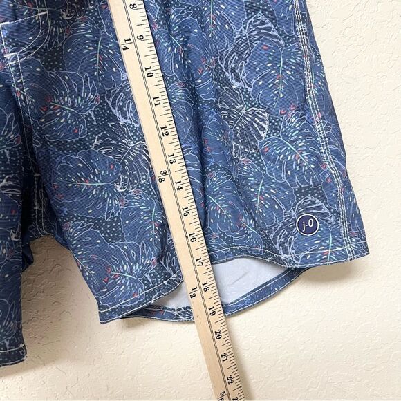 Johnnie O Swim Trunks Mens Size XL Beach Lined Blue Leaf Print Swim - Picture 2 of 7